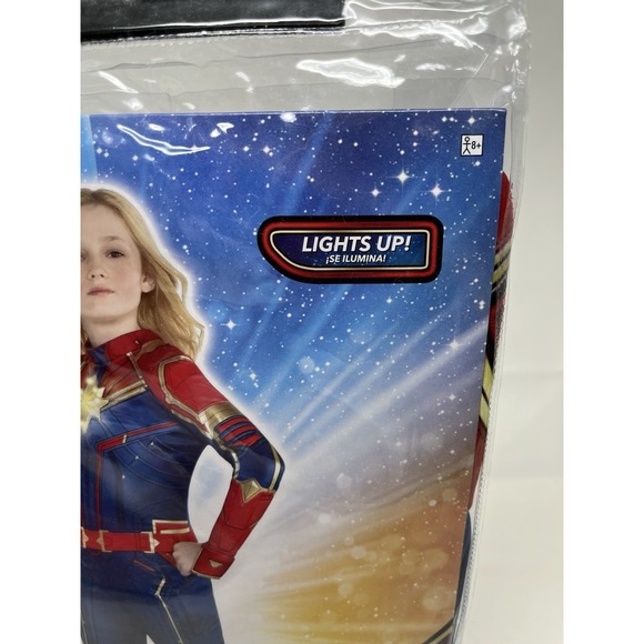 Captain Marvel Hero Halloween Costume Girls Large 12-14, Jumpsuit, Light Up Star - Picture 5 of 8